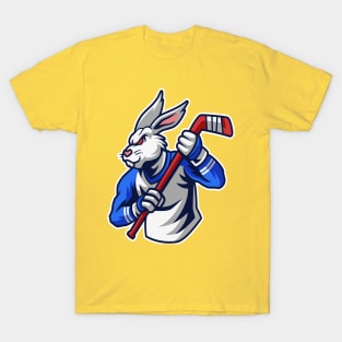 Rabbit Hockey Player Mascot & Sport pattern T-Shirt